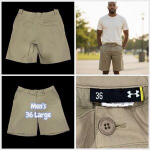 Men's Under Armour 36 Large Shorts Golf Chino Khakis Khaki Performance Stretch